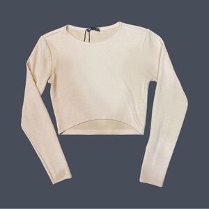 Zara‎ Beige Long Sleeve Crop Top Size L